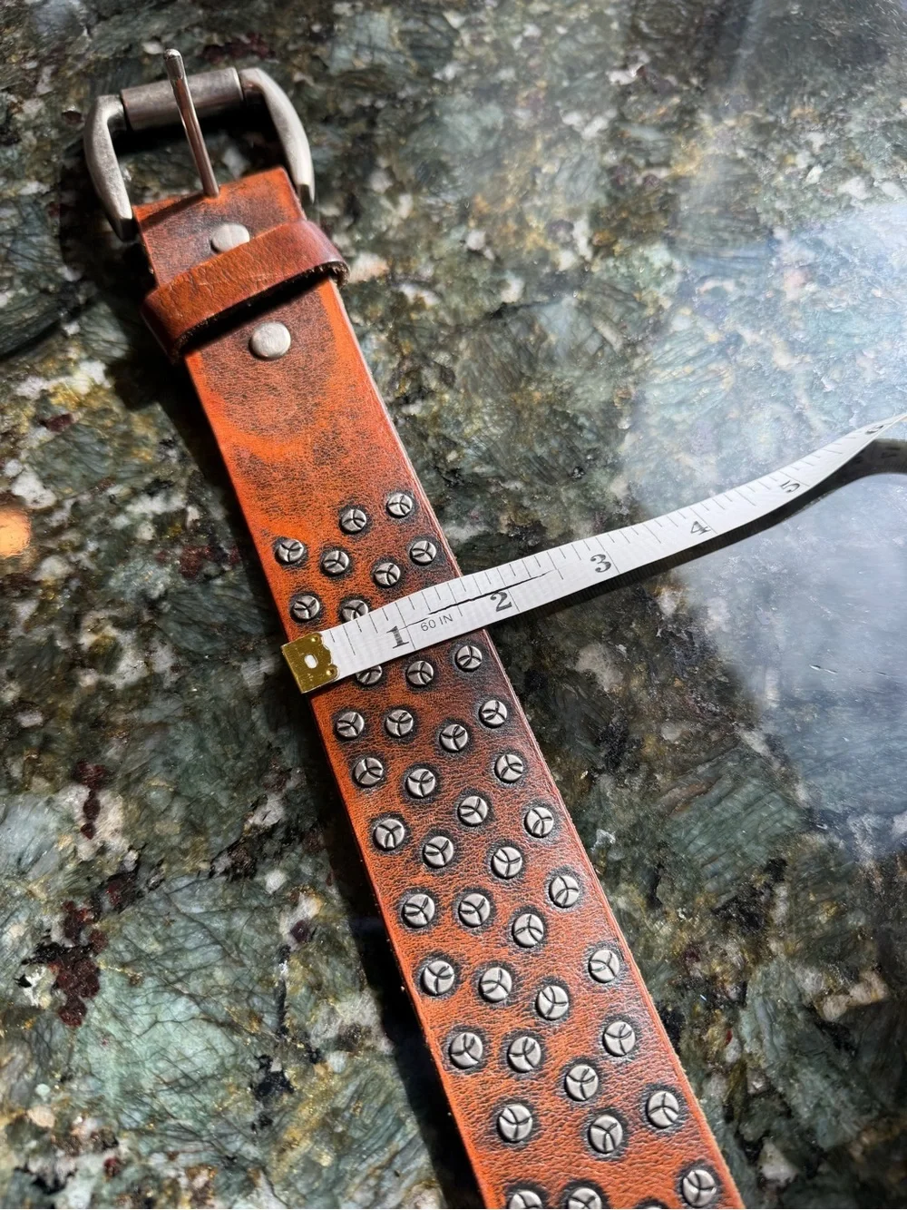 Bill Adler Design Brown Leather Belt w Silver Studs. Western. Cowboy. Sz 36. EUC